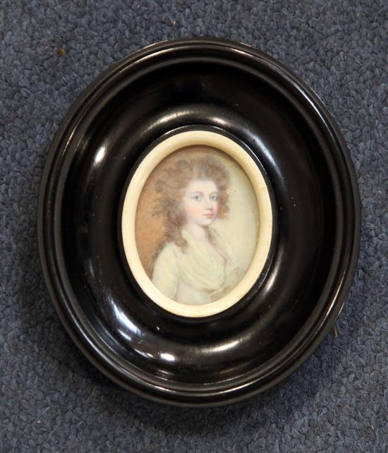 English School Miniature of an 18th century lady, 2 x 1.5in.